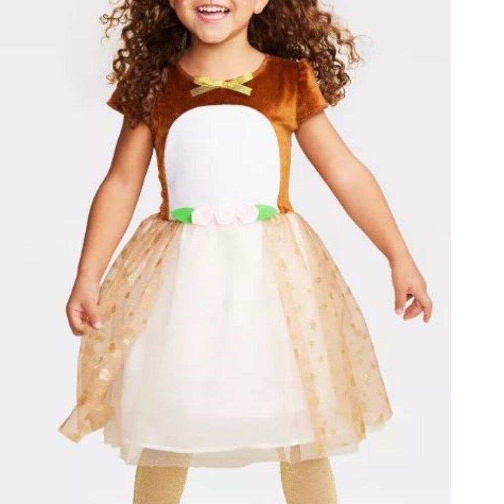 Reindeer Fawn Halloween Costume 2T/3T Brown Dress& Tail ONLY Girls Toddler